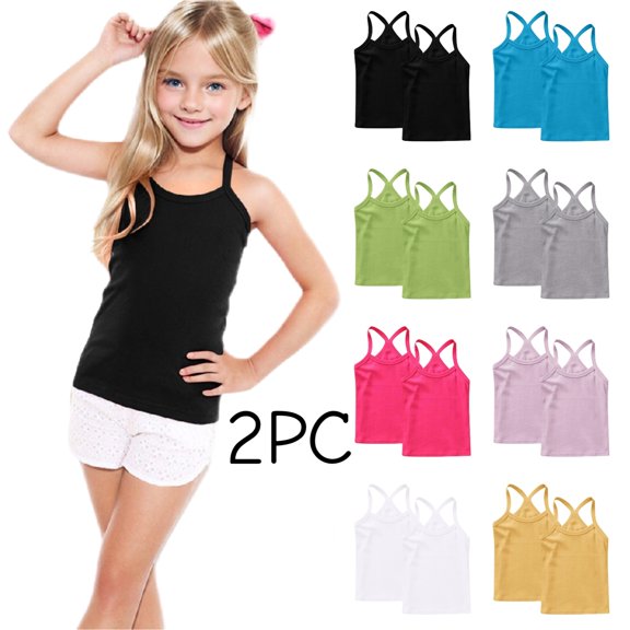 SGFCWSX Girls Tank Tops 2 Pack Racerback Ribbed Sleeveless Casual Active Wear Shirt Black Size 10 Years