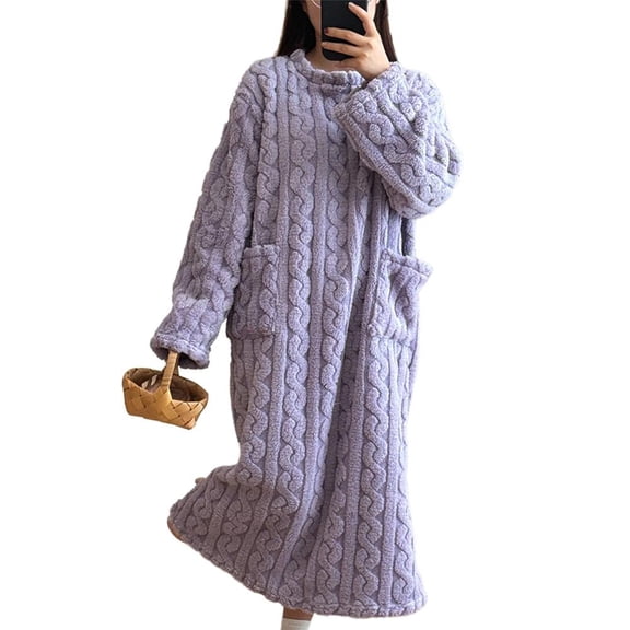 QHUDLV Womens Coral Velvet Nightgowns Long Sleeve Sleepwear Winter Thickening Full Shirts Length Sleep