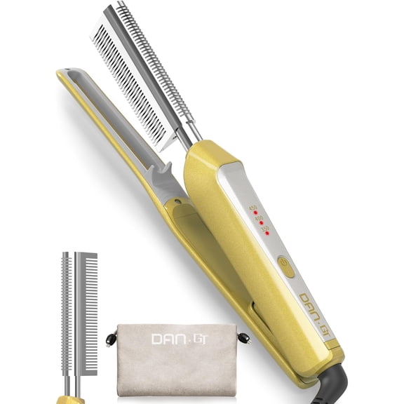 DAN Technology One-Handed Electric Hot Comb for Wigs Black Women Hair,Dual Voltage Pressing Comb Adjustable Heat & Anti-Scald