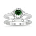 thumbnail image 2 of 1.25 Carat Round Cut Green Emerald And Diamond Moissanite Elegant Flower Halo Bridal Set In 14K White Gold Affordable Engagement Ring, Promise Ring, Anniversary Ring, 2 of 2