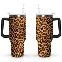 40oz Fashion Leopard Pattern Stainless Steel Flip Straw Tumbler Spill Proof Travel Cup Double Wall Vacuum Insulated Coffee Mug with Top Handle