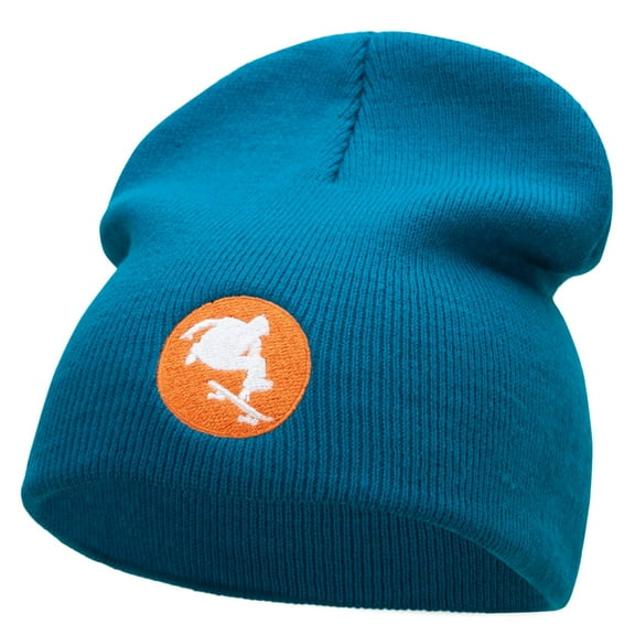 Skate Trick Embroidered 8 Inch Short Beanie - Aqua OSFM