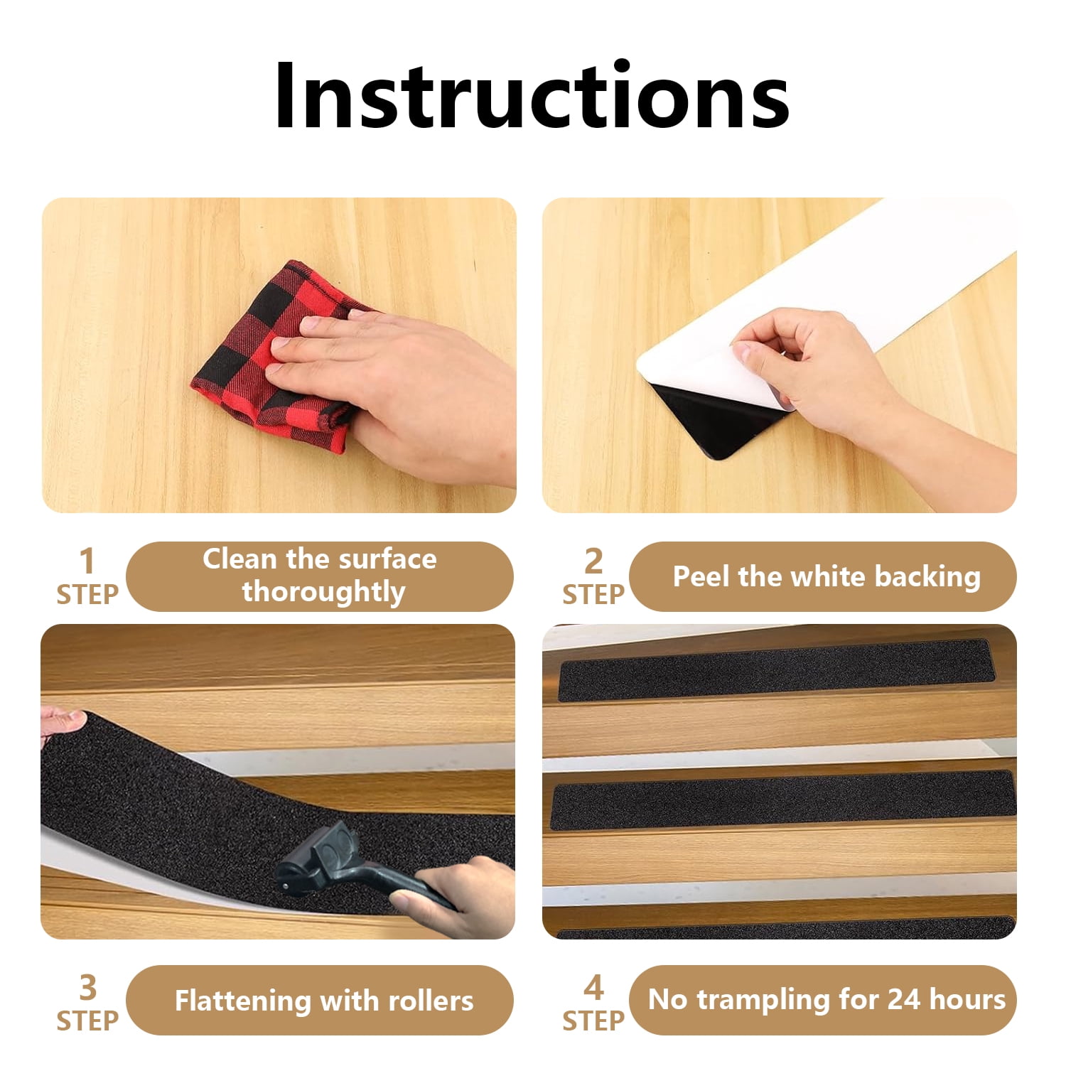 Kaskawise 10-Pack Non-Slip Outdoor Stair Treads - Anti Slip 4" X 24" Grip Tape Adhesive Strips - Heavy Duty Traction for Steps, Staircase, Deck-Black