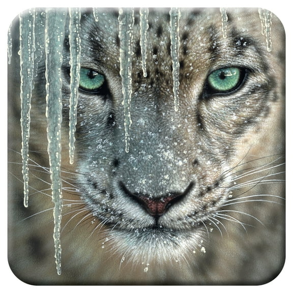 3D LiveLife Cork Coaster - Blue Ice by Deluxebase Lenticular 3D Snow Leopard Non-Slip Coaster