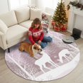 thumbnail image 2 of Round Rugs 5Ft, Pink Christmas Round Area Rug Washable Indoor Throw Carpet, Xmas Elk Tree Snowflake Soft Non Slip Circle Rug for Cabinet Bathroom Home Decor, 2 of 8