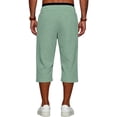 thumbnail image 5 of Men's Pants Elastic Waist Drawstring 3/4 Length Solid Textured Knit Loose Soft Breathable Summer Bottoms for Gym Workout Weekend Outings and Active Days Light Green M, 5 of 9
