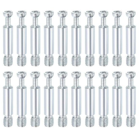 20Pcs 35mm Furniture Connecting Fittings, Thread Bolts Dowels Screws, Metal Dowel Fitting Fasteners for Cabinet Drawer and Wardrobe Furniture, Silver