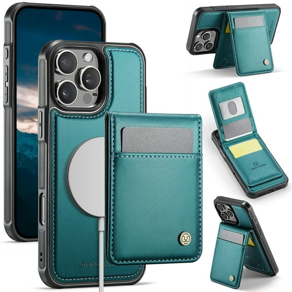ELEHOLD Luxury PU Leather Magnetic Case For iPhone 15 Detachable Back Wallet Stand Function Card Case, Mag Safe Compatible, RFID Blocking Technology Shockproof Cover - Blue