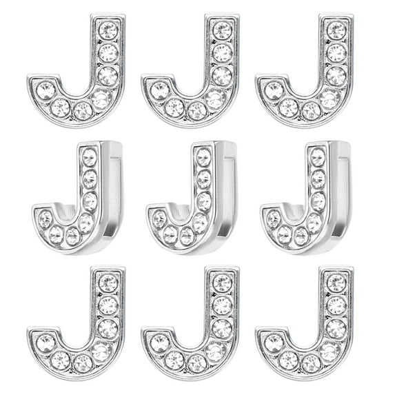 30pcs Letter Charm, Rhinestone Letter Charm Crystal Alphabet Slide Wristbands Pendant for Leather Collar, Silvery, J