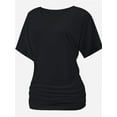 thumbnail image 2 of Women's Short Sleeve Shirts Solid Color Boat Neck Tops V Neck Shirts for Women Dolman Top with Side Shirring Detail, 2 of 5