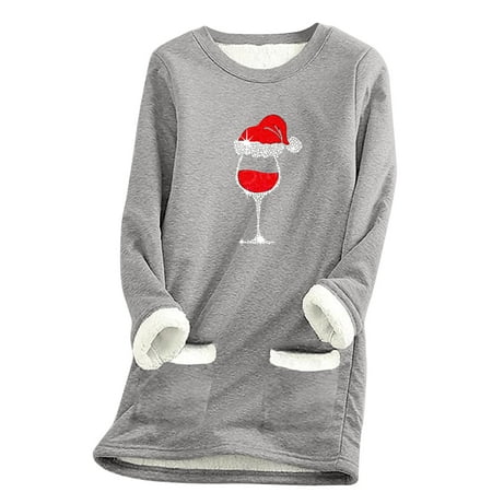 ONXITOM Synchronize new products at the counter trendy graphic plus size long sleeve cotton Tee shirt for Women s Thick Fleece Sweatshirt Long Sleeve Print Velvet Warm Round Neck Underwear Tops