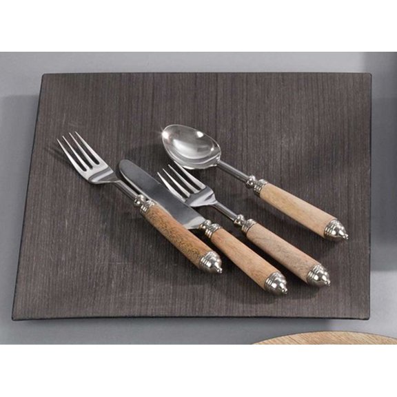 Fennco Styles Solid Color Faux Wood Design Decorative Charger Plate-Set of 4 (12" Square, Gray)