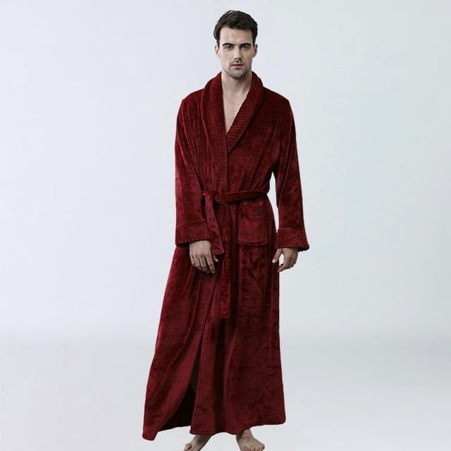 Bata larga con capucha para hombre, bata de baño larga con capucha, de felpa polar, mullida, cómoda y cálida, con bolsillo.