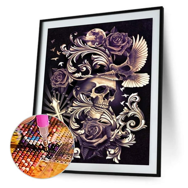 Cuadros Decorativos Kits de dibujo de diamantes 5D DIY taladro redondo completo Calavera decoración de pared artesanía (J85755) Wdftyju embutido en tela
