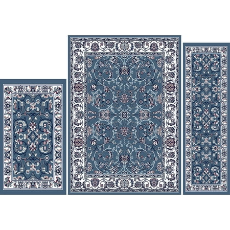 - Red/Brown/Blue Traditional Vine Border Persian 3PC Rug Set - Area Rug (5' x 7'), Runner (2' x 5'), Accent Mat (2' x 3')