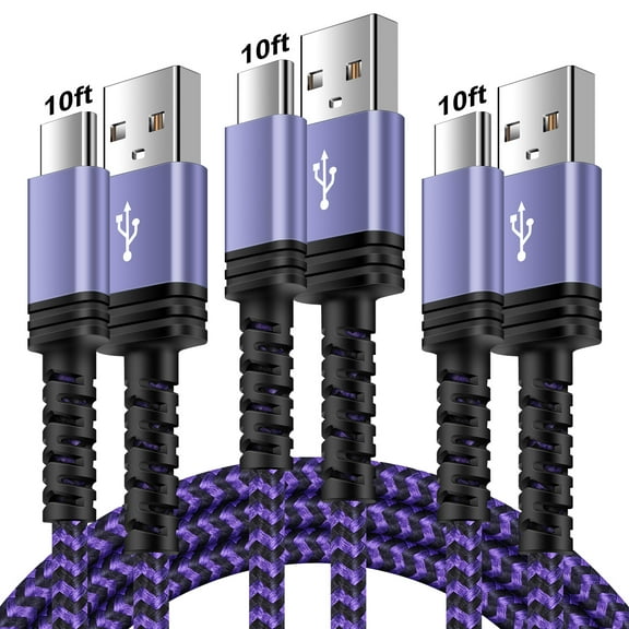 Type C Charger Fast Charging Cable 10ft 10 feet,3PACK HopePow Usb A to Usb C Cable 10ft Charging Cable Android Charger High Speed Phone Charger Cord Type C Fast Charging,Purple