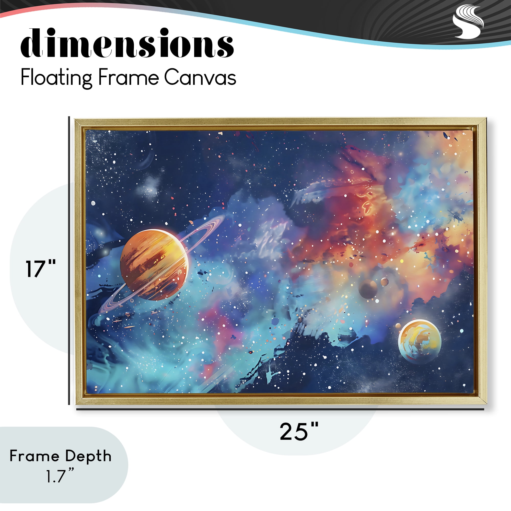 Stupell Industries Nebula Dreams Scattered Planets Gold Framed Floater Canvas Wall Art, design by Creative Studio