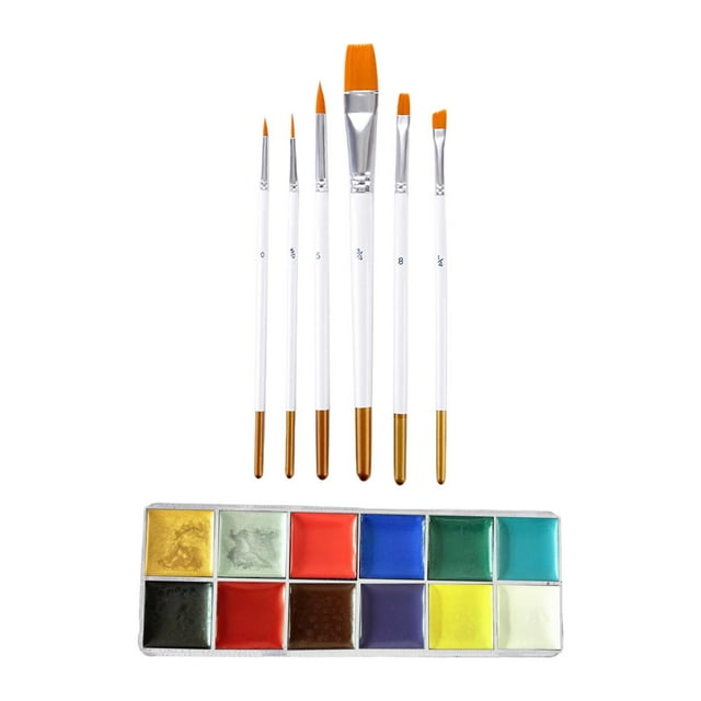 Paleta de Pintura de 12 colores Yuyangstore para rostro y cuerpo 16 cm x 6 cm 6 pinceles