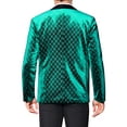 thumbnail image 3 of INSPIRE CHIC Men's Blazers Velvet Peak Lapel Argyle One Button Shiny Blazers S Green, 3 of 5