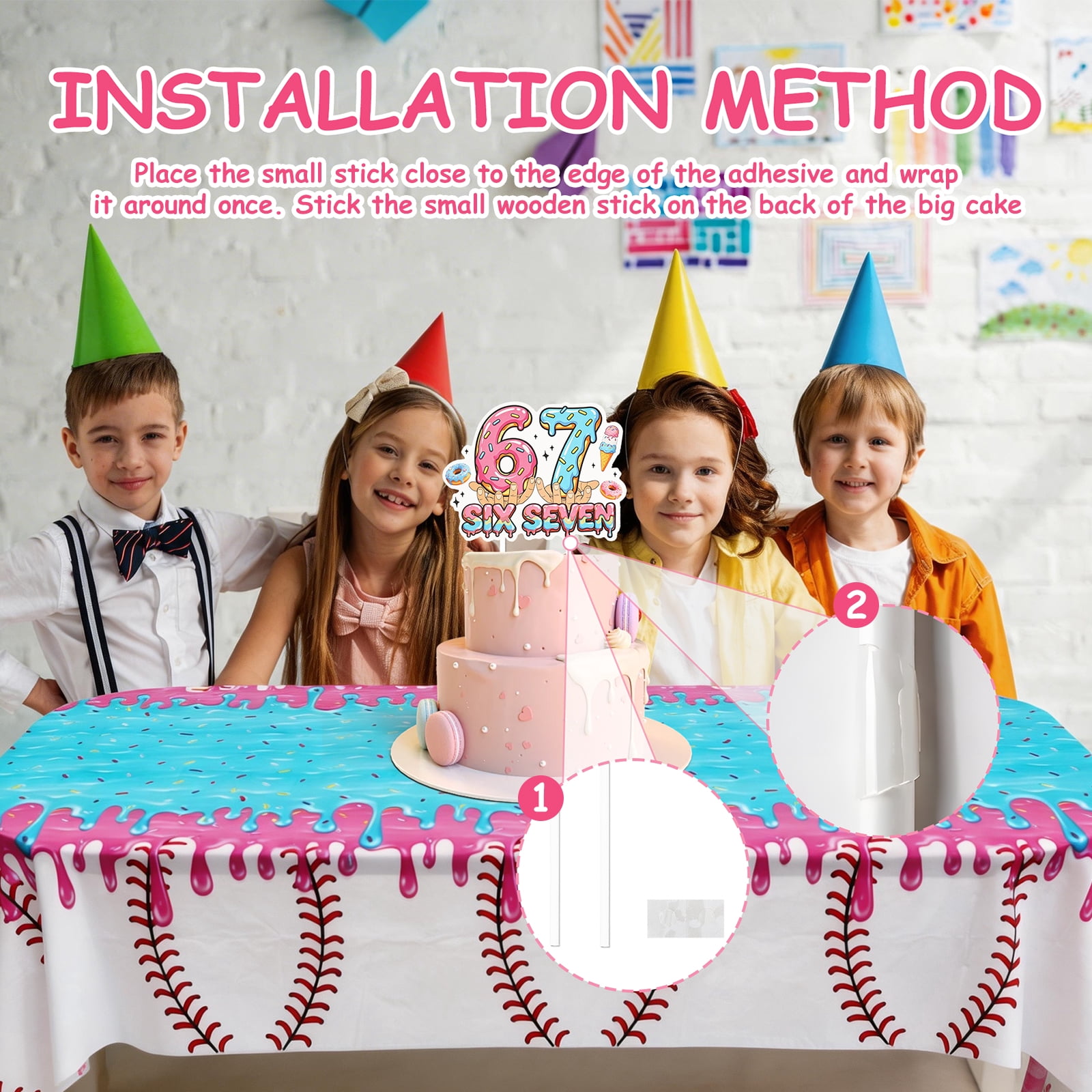 6 7 Birthday Party Decoration Set Reusable 6 7 Happy Birthday Decor Supplies with Balloon Banner Tablecloth Cake Topper for Themed Gathering