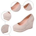 thumbnail image 4 of Rokment Platform Wedge High Heels Dressy Shoes for Women 2026 Spring Fall Fashion Casual Solid Color Suede Pointed Closed Toe Chunky Heeled Slip on Dress Pumps Business Office Footwear White Size 8, 4 of 6