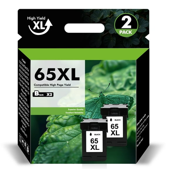 65XL Ink Cartridges Compatible for HP 65 65XL for Envy 5055 5052 5058 Deskjet 3755 2655 2652 3722 2622 2624 2620 (2 Pack Black)