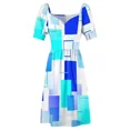 thumbnail image 5 of Rhapsody en Bleu - Abstrait Mi-Siècle - Robe Sans Manches Bleue Blanche Robes d'Été Femmes 2024 Robe bandage, 5 of 5
