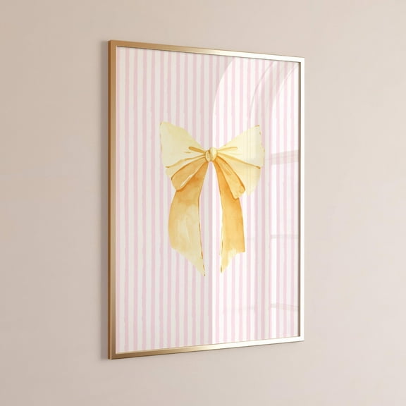 Pink Stripes With Yellow Bow Print – Print- Dorm Or Bedroom Wall Art, Cute Pastel Decor, Girly Poster For Nursery Or Teen Room Wall Art, Modern Wall Decor, 8x12 UNFRAMED