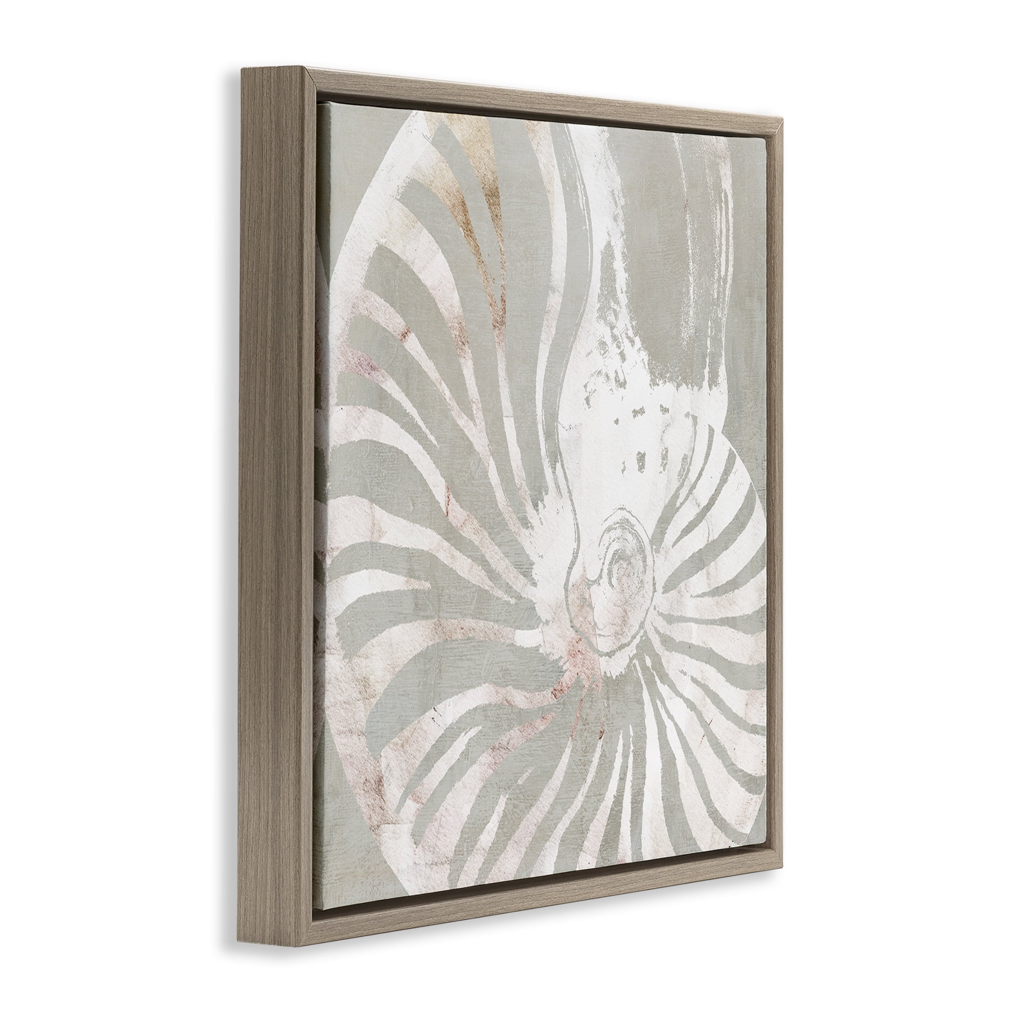 Stupell Industries Beige Nautilus Pattern Nautical & Beach Painting Brown Floater Framed Canvas Art Print Wall Art, 18 x 18
