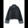 thumbnail image 3 of Conjunto de Dos Piezas de Mezclilla Vintage para Mujer: Chaqueta de Solapa de Larga y Jeans de Cintura Alta y Pierna . Tops Azules M, 3 of 10