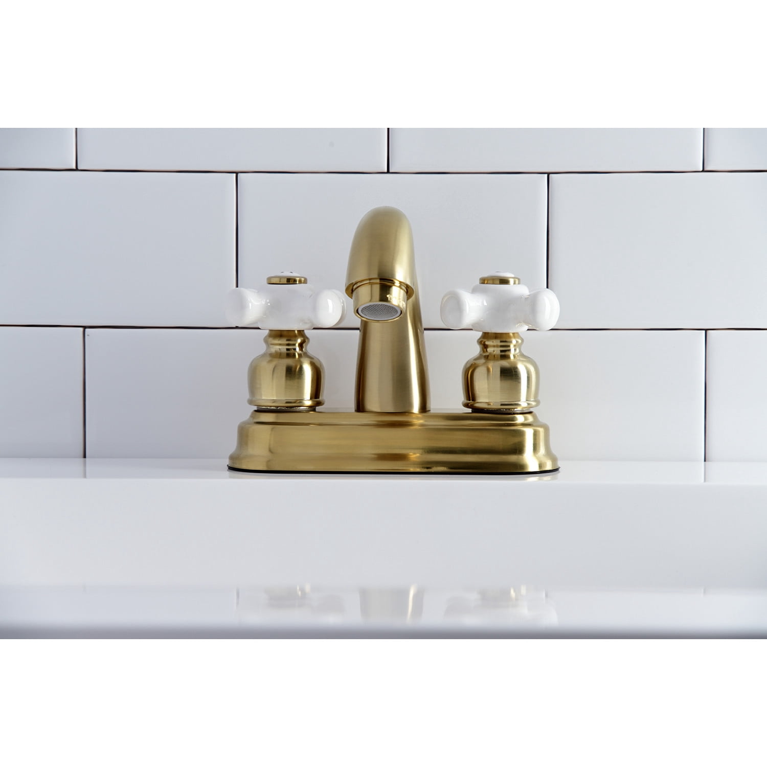 Kingston Brass KB5617PX Restoration 4 in. Centerset Bathroom Faucet, Brushed Brass