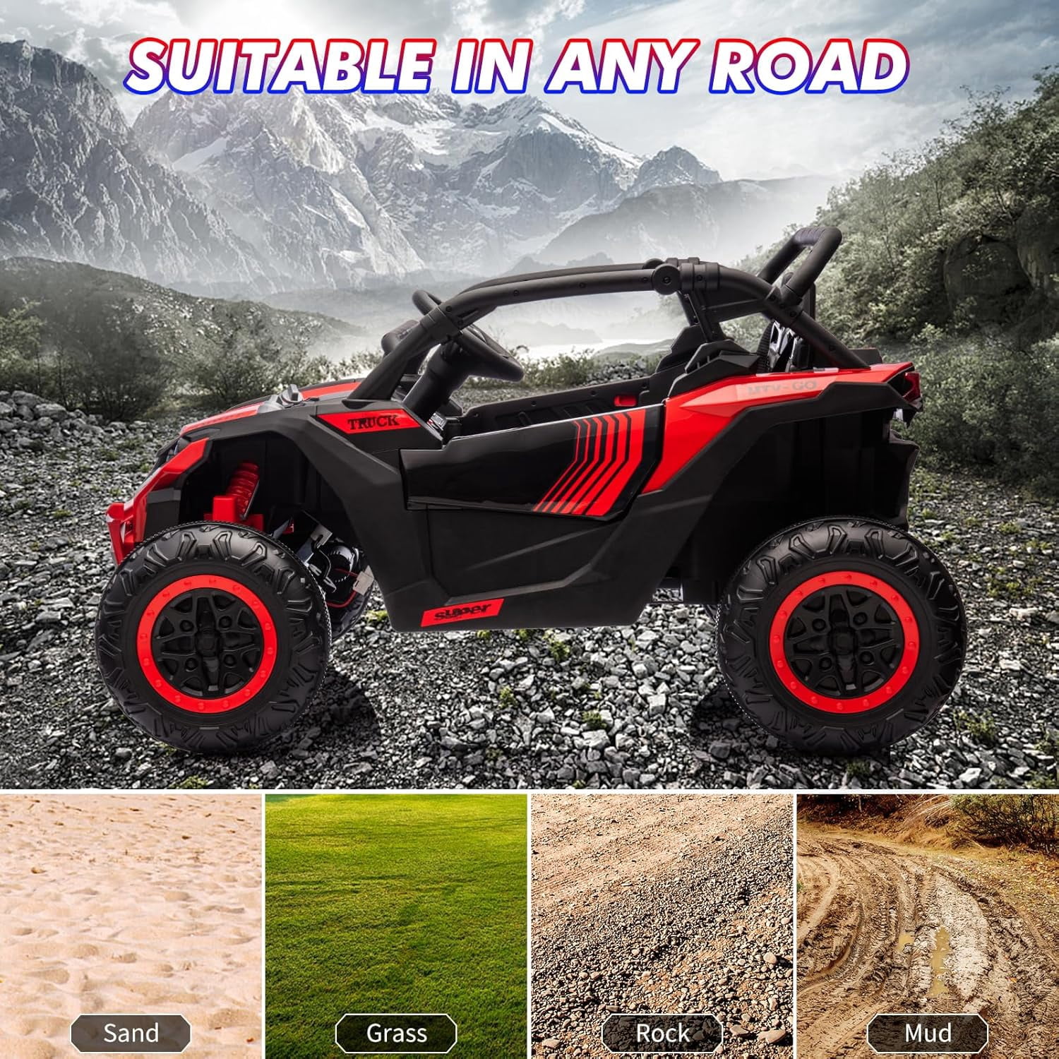 2 Seater Ride On Car for Kids, 24V 4WD Electric Utv with Remote Control, Battery Powered Electric Off-Road Utv Toy with Led Lights and Music for Boys Girls 3+