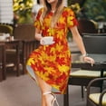 thumbnail image 2 of Defioc Vintage maple leaves autumn Pattern Womens Summer Dresses Short Sleeve Sundress 2025 Beach Vacation Dresses with Pockets -Small, 2 of 6