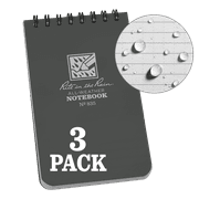 Rite in the Rain Weatherproof Top Spiral Notebook, 3" x 5", Gray Cover, Universal Pattern, 3 Pack (No. 835-3)