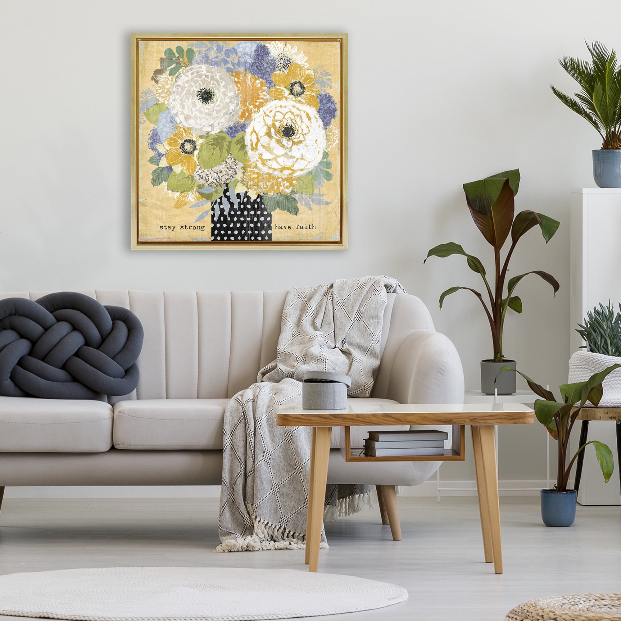 Stupell Industries Stay Strong Have Faith Gold Framed Floater Canvas Wall Art, design by Suzanne Nicoll