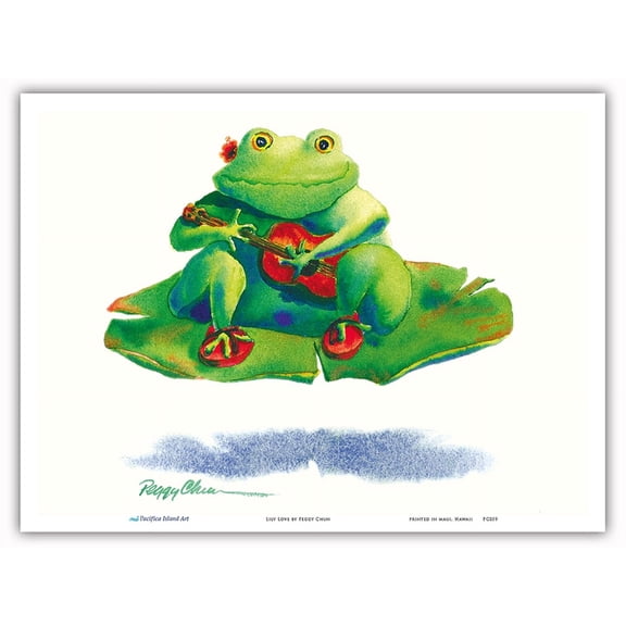 Lily Love - Hawaiian Frog (Poloka) with Ukulele - From an Original Hawaii Watercolor Painting by Peggy Chun - Master Art Print (Unframed) 9in x 12in
