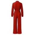 thumbnail image 7 of Riforla Women Casual Jumpsuits Loose Fit Belted Dressy Long Sleeve Crewneck Autumn Jumpsuit Long Wide Legs Formal Rompers Women's Jumpsuit Red L, 7 of 7