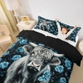 thumbnail image 3 of jejeloiu Blue Rose Highland Cow Duvet Cover Set Kids,Floral Farm Print Bedding Full,Reversible,3pcs(No Comforter), 3 of 6