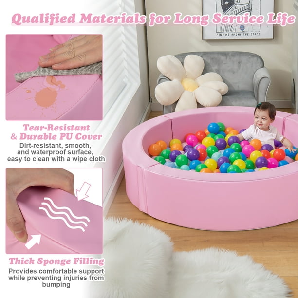 Gymax 45'' x 11'' Large Round Foam Ball Pit Play Tent w/ PU Surface & 50  Balls Kids Gift Pink 