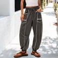 thumbnail image 2 of FUNUONY Womens Wide Leg Barrel Pants Elastic High Waisted Trousers Loose Casual Palazzo Pants with Pockets Cropped Relax Fit Trouser Ankle Pants Baggy Casual Summer Pants with Pockets Dark Grey S, 2 of 6