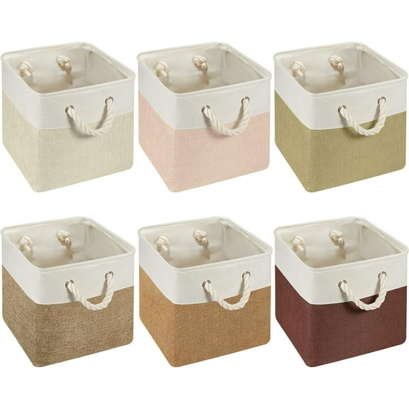 6-Pack 13x13 Inch Boho Color Cube Storage Bins - Fabric Foldable Organizer Baskets with Handles