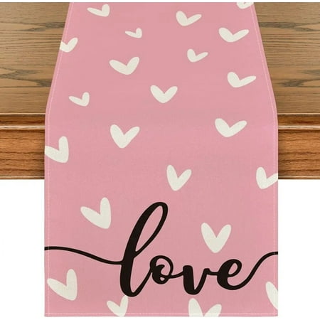 

Valentine s Day Pink Love Heart Linen Table Runners Holiday Party Decor Anniversary Dining Table Runners Wedding Decorations