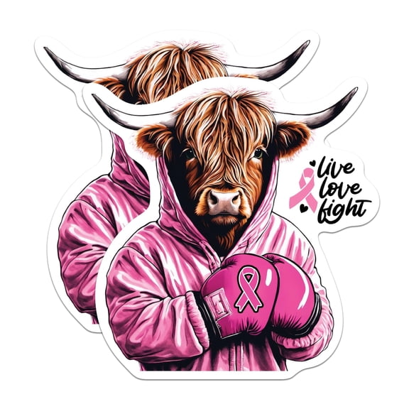 (2 Pack) Live Love Fight Stickers - Breast Cancer Fighter - Breast Cancer Awareness - 5 Inches On Longest Side - Premium Vinyl - for Cars, Trucks, Skateboards, Laptops - Made in USA - BMCS0728