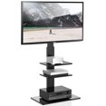 thumbnail image 1 of Universal Swivel Floor TV Stand with Mount Height Adjustable for Most TVs up to 65 Inch, Tempered Glass Base and Component 3 Shelves for Media Storage, 1 of 5