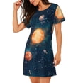 thumbnail image 2 of Balery Solar System And Planets Pattern Womens Short Sleeve Sleepshirt Scoopneck Cute Nightdress Comfy Nightgown Loungewear Dress, 2 of 6