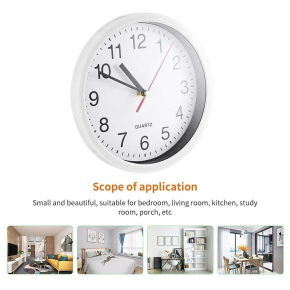 8 Inch Round Quartz Wall Clock Bedroom Supplies 8 Silent Movement Sweep Clocks Battery Powered Home Decoration Hanging Ornament Office White