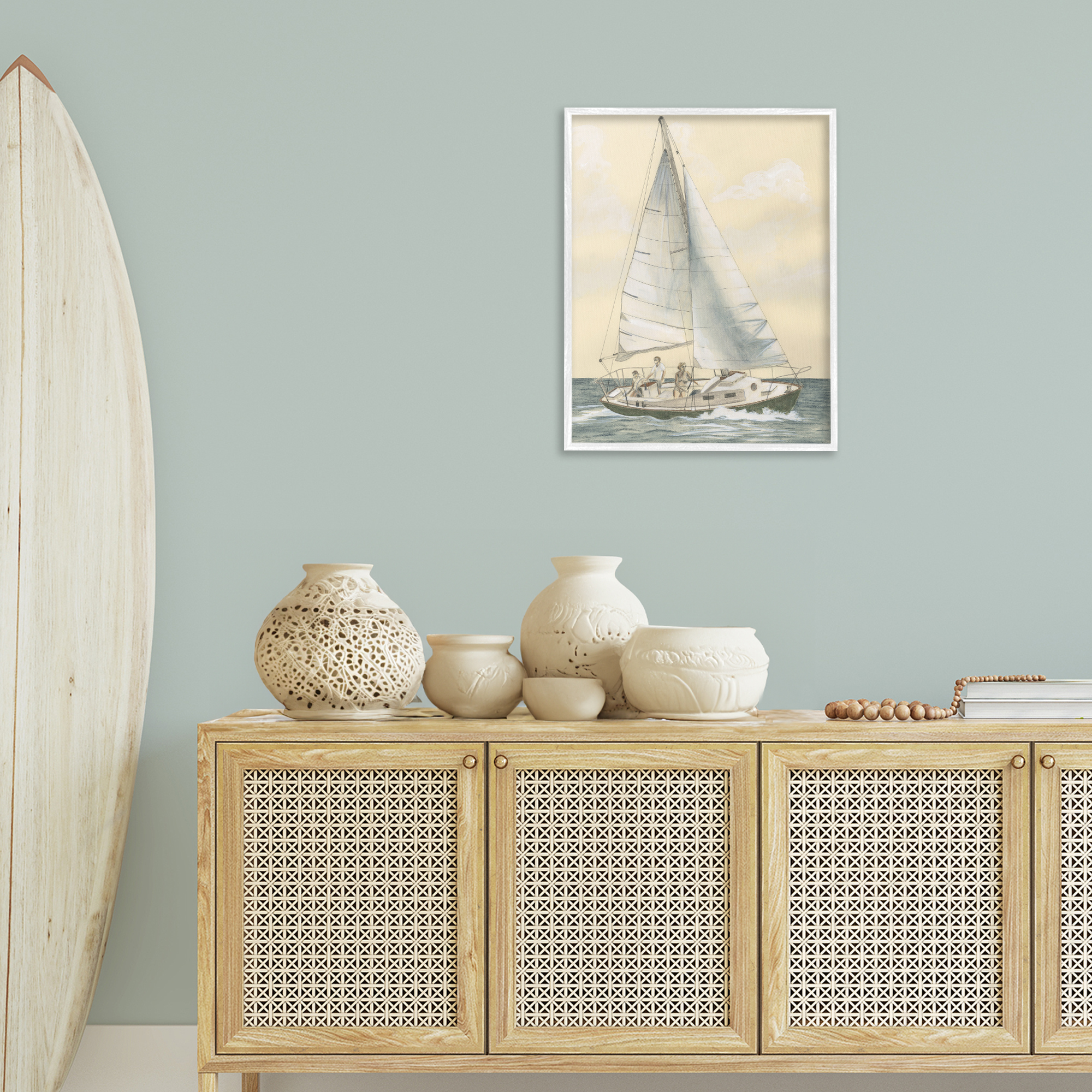 Stupell Industries Family Sailing Trip Transportation Painting White Framed Art Print Wall Art, 24 x 30