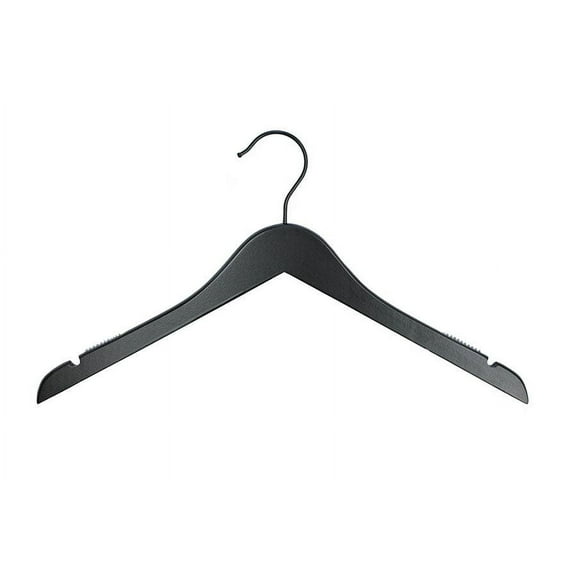 NAHANCO Wooden Shirt Hanger with Black Hook, 19" - Low Gloss Black, 100/CTN
