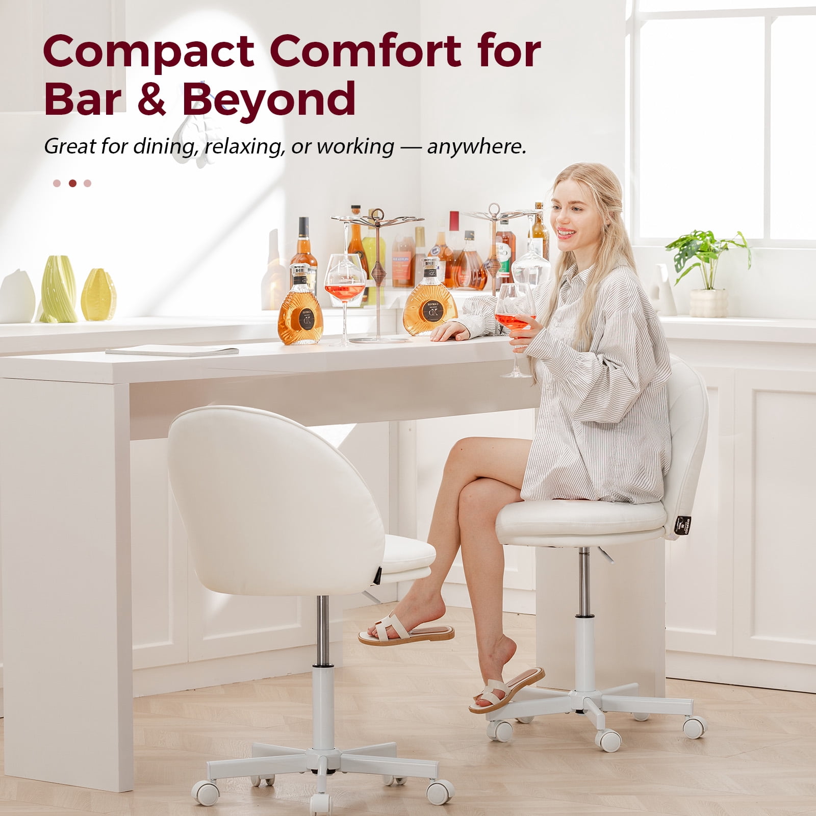 COMHOMA Ergonomic Tall Home Office Chair with Wheels Versatile Height Use form Office to Bar Stools (17.7"~23.6"), White