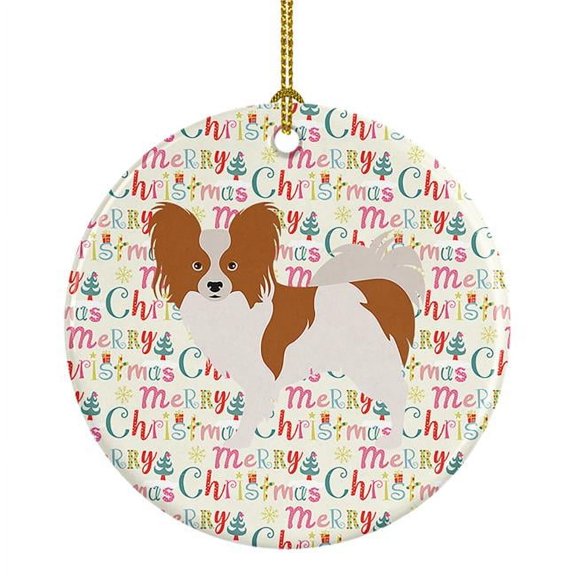 Papillon Merry Christmas Ceramic Ornament 2.8 in x 2.8 in